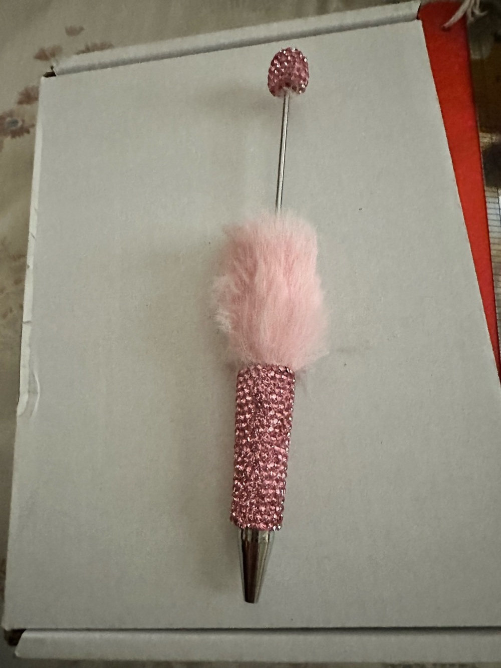 Hand Crafted Pink Fuzzy Crystal-Tip Pen